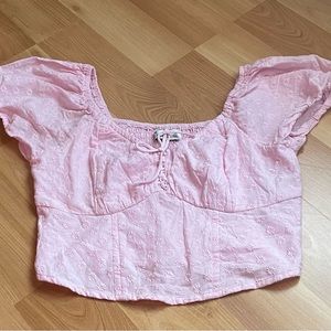 Pink babydoll puff sleeve crop top